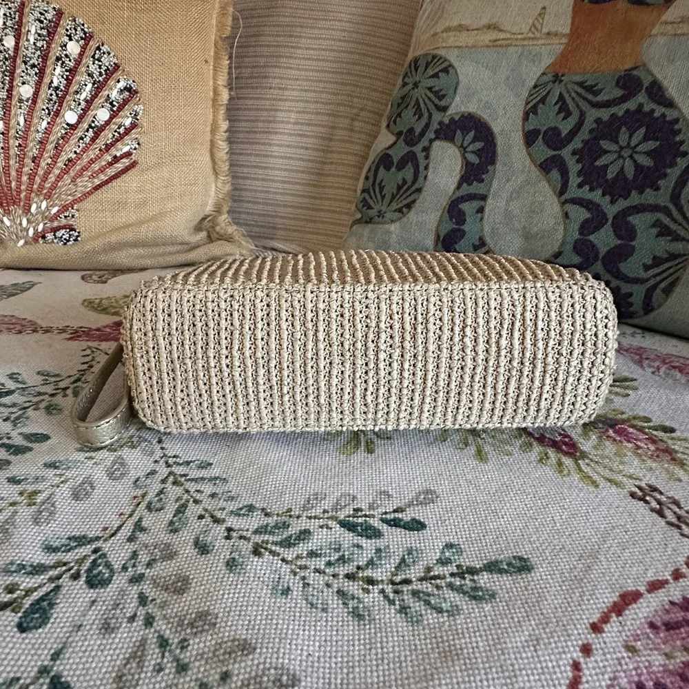 TALBOTS Cosmetic / Clutch Bag Gold Metallic Thread Tassels 10